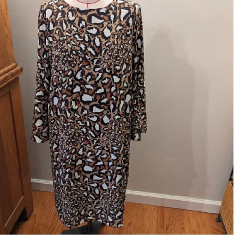Jade by Melody Tam Leopard Shift Dress Size XS 3/4 Flaired Ruffle Sleeves NWT